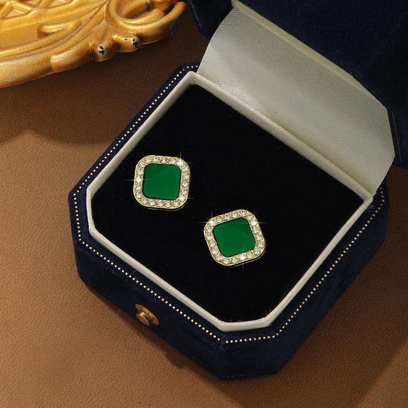 Европейско-американский стиль S925 серебряная игла черная капля масла бриллиантовые квадратные серьги