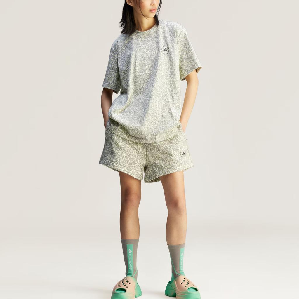 Adidas Stella McCartney Printed Loose Round Neck Short Sleeve Drop Shoulder T-Shirt Women T-Shirts White Dove-Gray JD7952