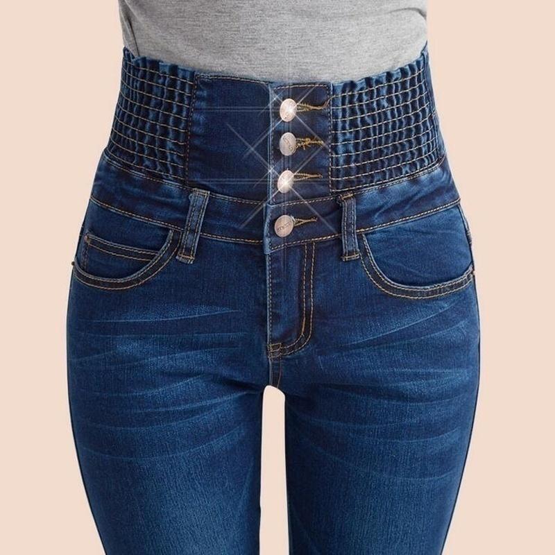 High Waist Elastic Skinny Pencil Jeans Women Long Pants