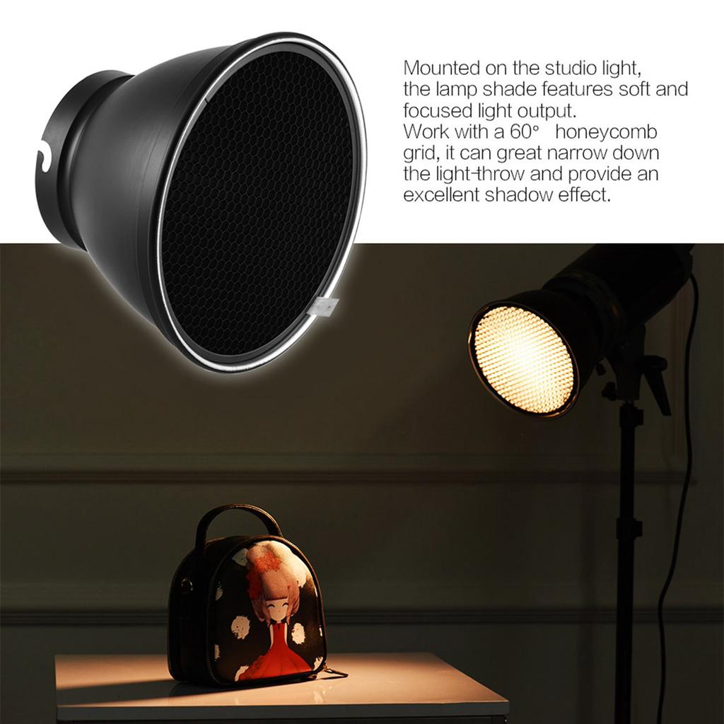 Рефлектор 210 мм с креплением Elinchrom, диффузором, блендой, абажуром и сотовой решеткой 60 градусов для студийного крепления Elinchrom