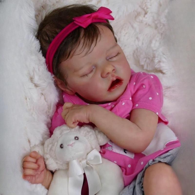 Cute 18 Inch Reborn Dolls Twin A Full Vinyl/Cloth Body Newborn Babies Doll with Closed Eyes Real Looking Reborn Toddler Girl Dolls Kid's Birthday Gift