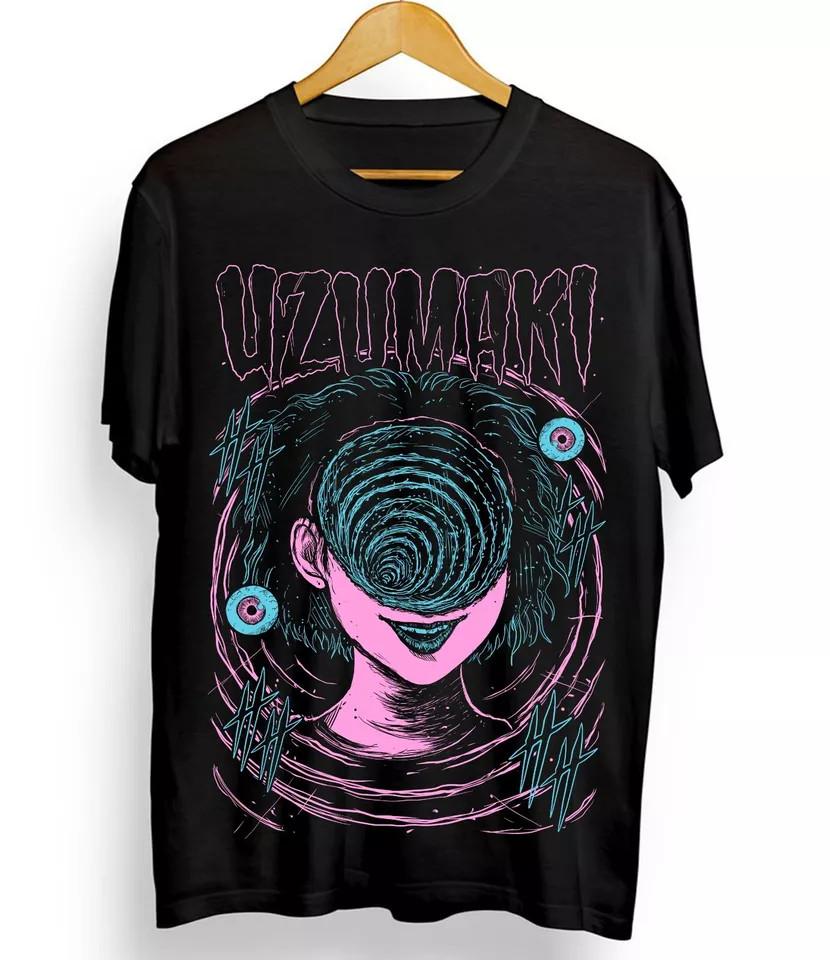 Junji Ito Uzumaki Horror Japan Guro Funny Girl Anime Gift TShirt Black All Size