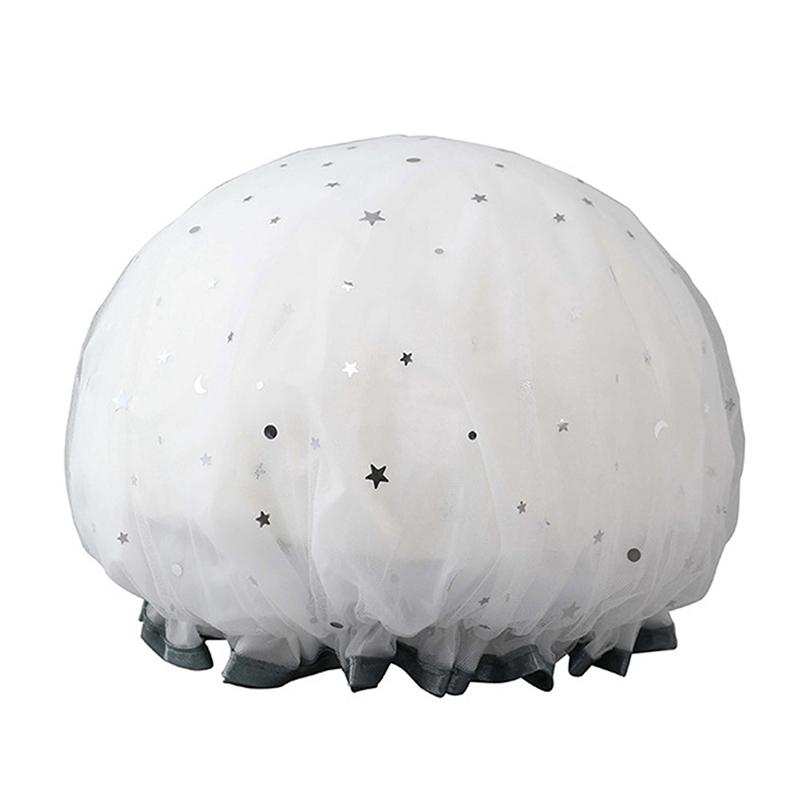 Double-Layer Kitchen Lady Light Oil Fume-Proof Cap Shower Cap Waterproof Adult Women Shower Bath Cap Shampoo Cap Cute Glitter