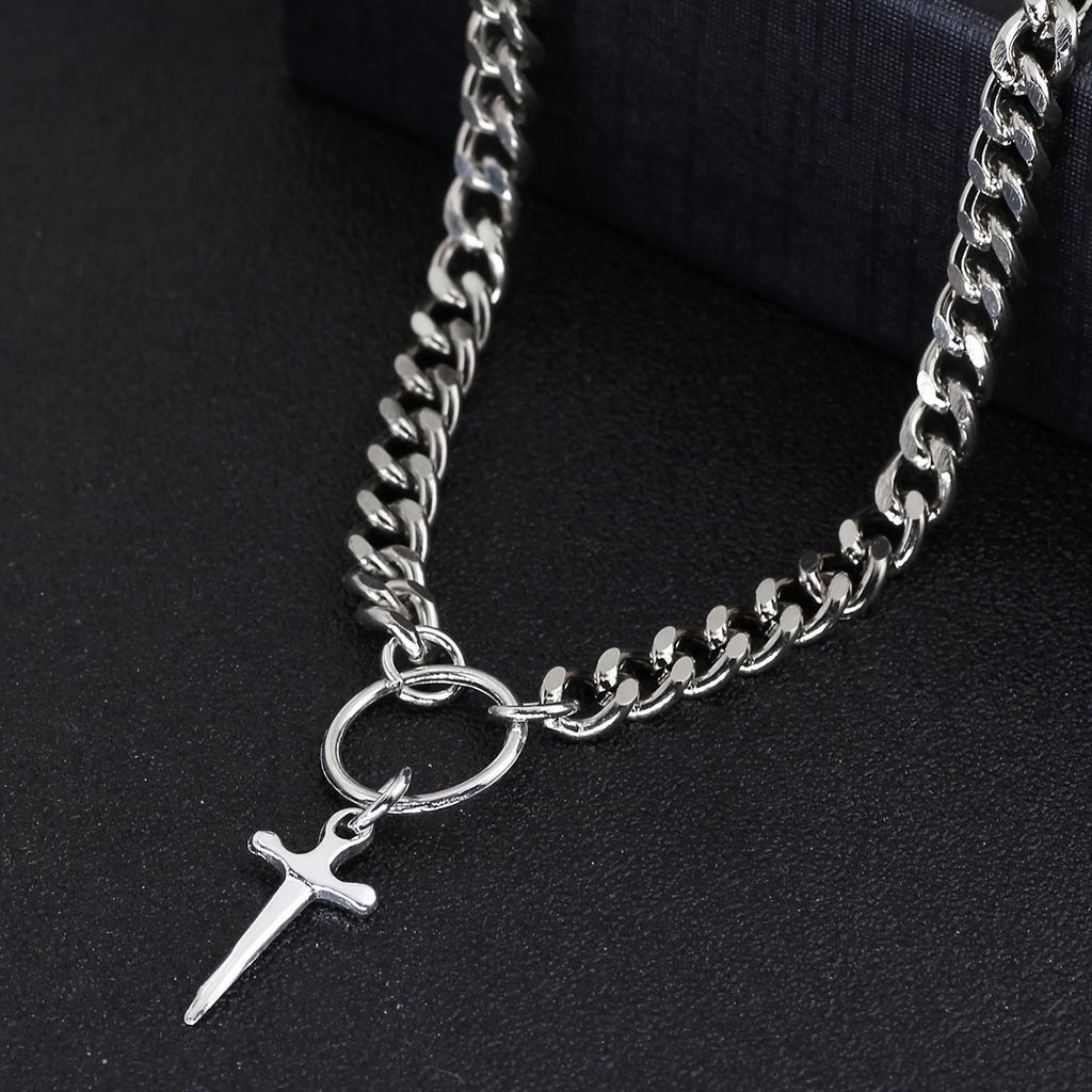 Ожерелье с подвеской в ​​виде меча в готическом стиле, уплотнительное кольцо, альтернативное готическое ожерелье с крестообразной цепочкой, подходящие украшения для повседневного повседневного декора