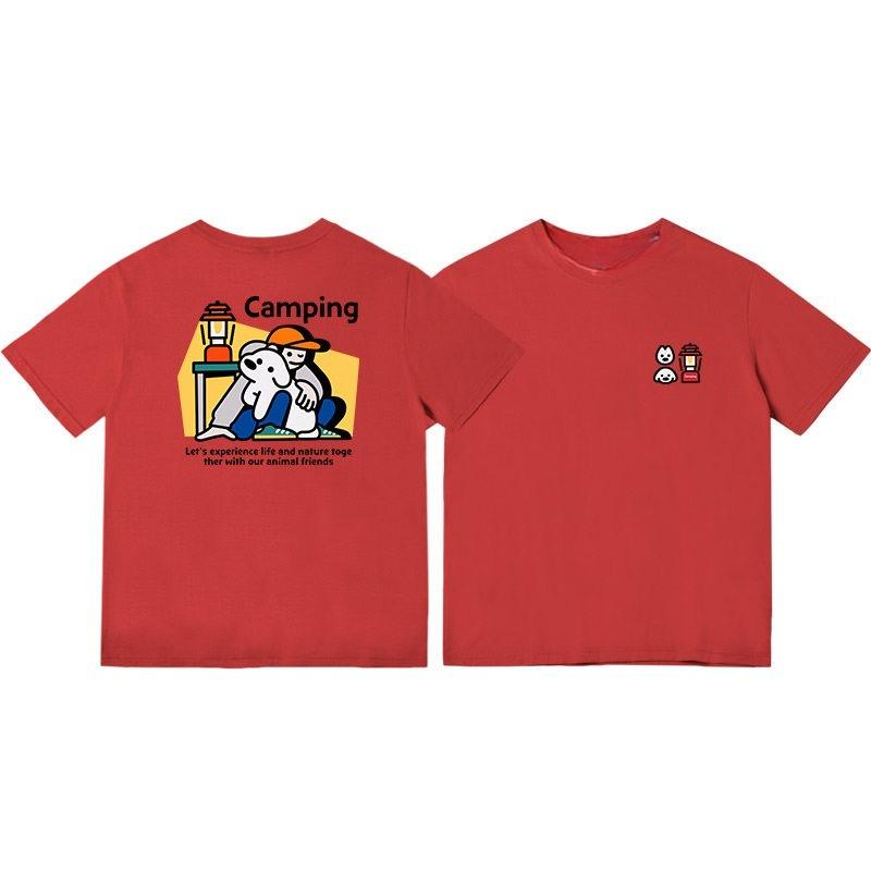 New Korean CampingThemed ShortSleeved TShirt For Unisex Loose Personalized Casual Pure Cotton Breathable Clothing
