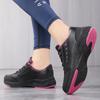 Women's Leather Sneakers Lightweight Casual Sneakers Lace Up Flats Comfortable Black Running Shoes Anti-slip Outdoor Sports