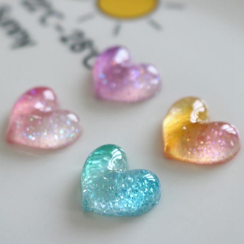 10 Pcs New Lovely Mini Colour Cartoon Bicolor Heart Resin Scrapbook Diy Jewellery Hairpin Accessories Decorate Craft A76