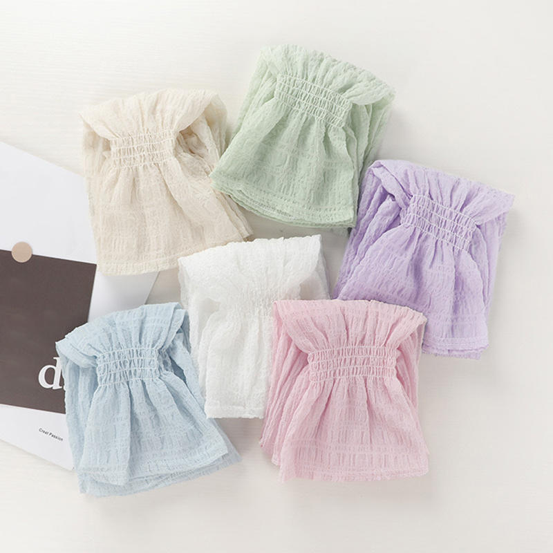 Summer Women's Ice Silk Sun Protection Arm Sleeves Elegant Pleated Bubble  Anti-UV Gloves Cooling Sleeves for Outdoor Driving Cycling