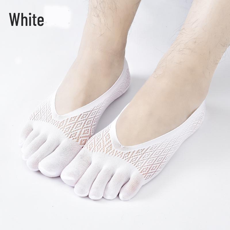 Men's Invisible Five-Toe Summer Socks: Breathable Ice Silk, Low-Cut, Thin, Sweat-Absorbent.