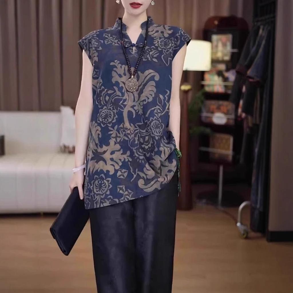 Женская верхняя рубашка с коротким рукавом, женская летняя с принтом "Мама", улучшенный ципао