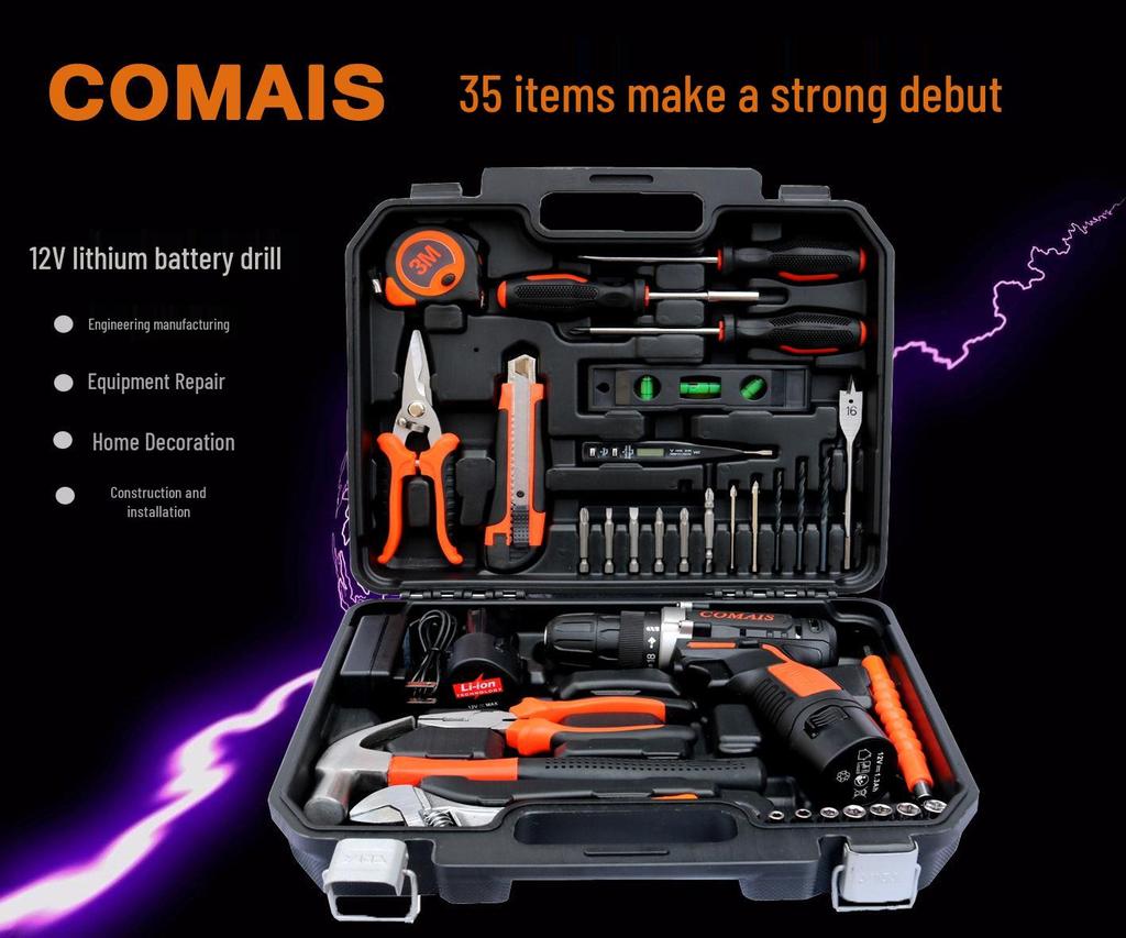 Cordless Drill & Electric Screwdriver Set with Lithium Battery - Complete Hardware Toolbox & Power Tools Gift Set