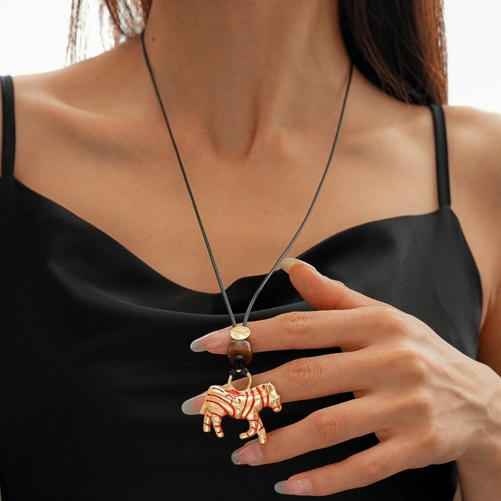 Cartoon Choker New Year Horse Necklace Ethnic Style Sweater Chain  Chinese Spring Festival