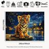 2D Whimsical Tiger Cub by Water Backdrop with Starry Night Lights
