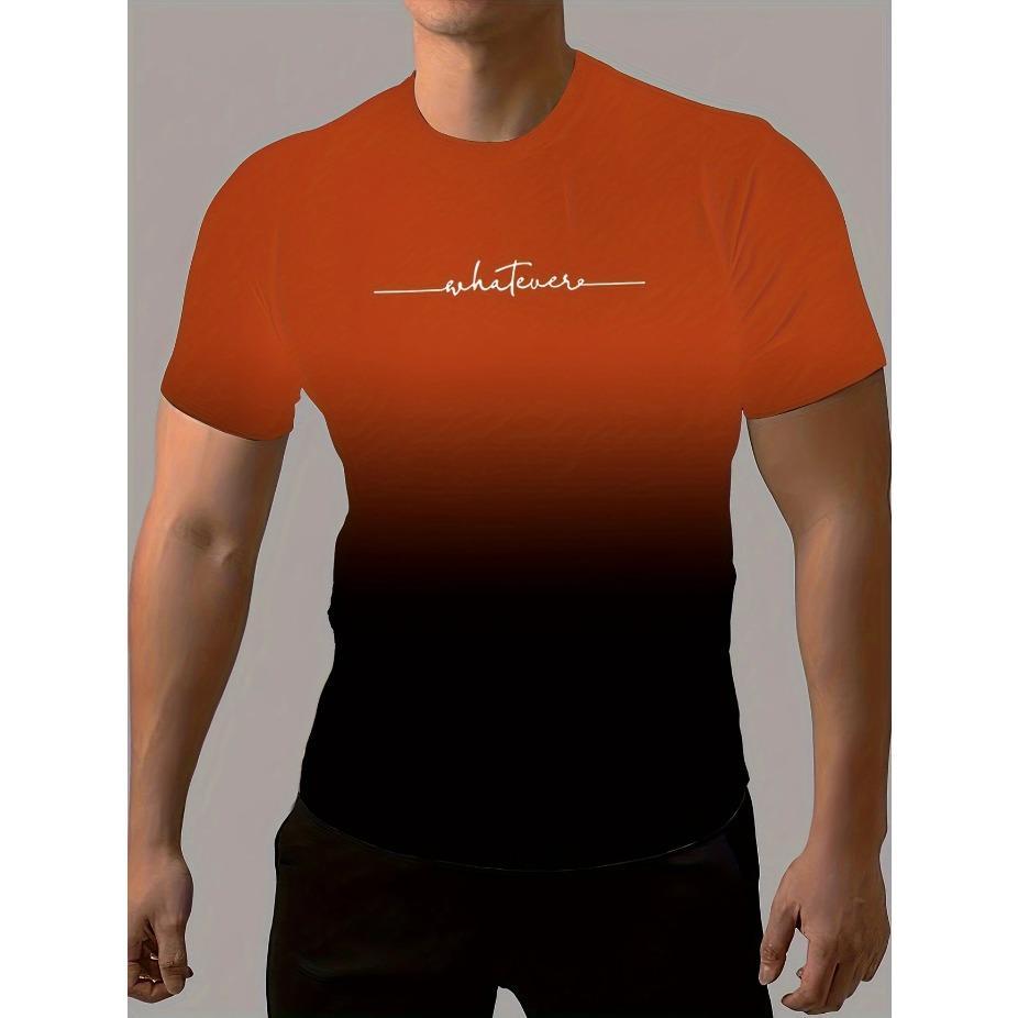 Летняя мужская повседневная эластичная спортивная футболка с градиентной расцветкой, футболка с круглым вырезом для моды