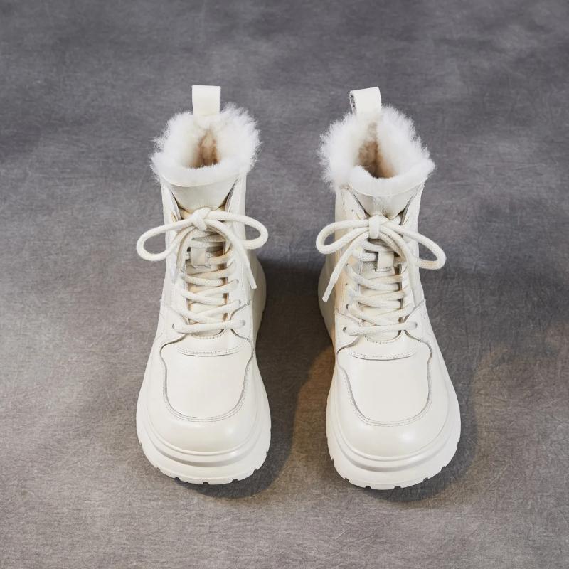 Johnature Женская обувь из натуральной кожи, повседневная, на толстой подошве и с плюшевой теплой шерстяной подкладкой, короткие ботинки на шнуровке