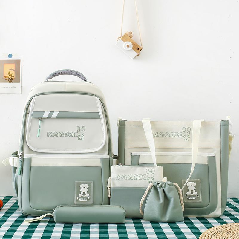 Комплект из пяти рюкзаков, школьный рюкзак для студента, женский рюкзак с цветными блоками, рюкзак большой вместимости