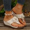 Fashion Big Floral Clip Toe Sandals Women Summer 2025 Comfortable Soft Sole Wedge Heels Slides Woman Casual Plus Size 43 Slippers Mujer