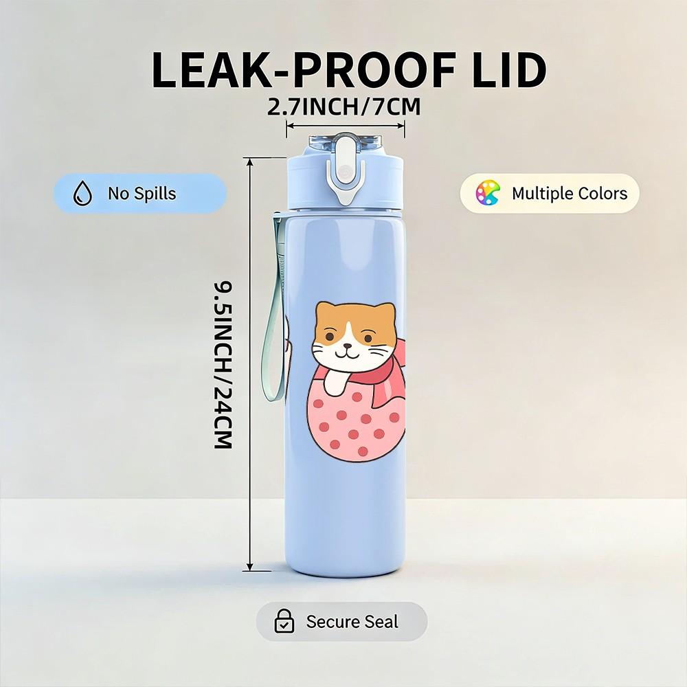 1PC Milkshake Cup Cat Pattern 750ml Color Plastic Sports Water Bottle Leakproof Flip Straw Lid Suitable for Sports Office Home Use