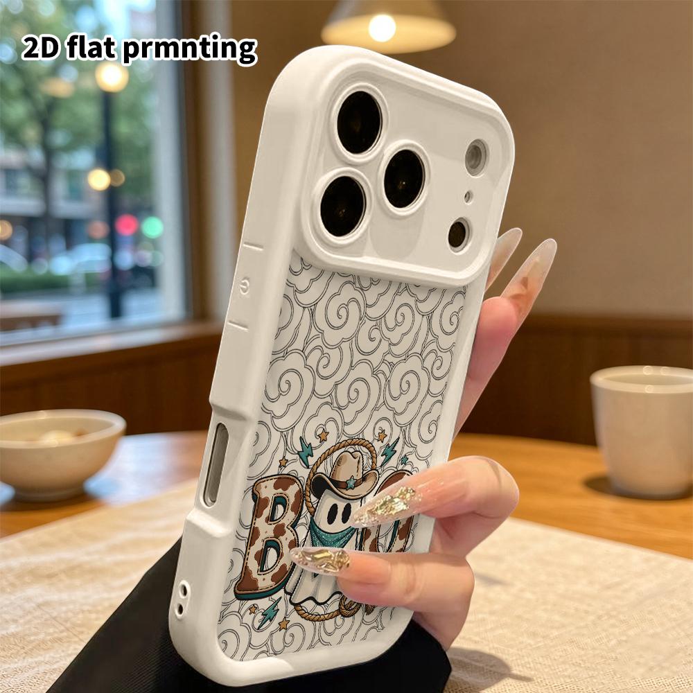 Phone case: 2D flat design suitable for iPhone 18 17 16 15 14 13 Pro tiered protective case, denim ghost, Christmas and Halloween holiday gift