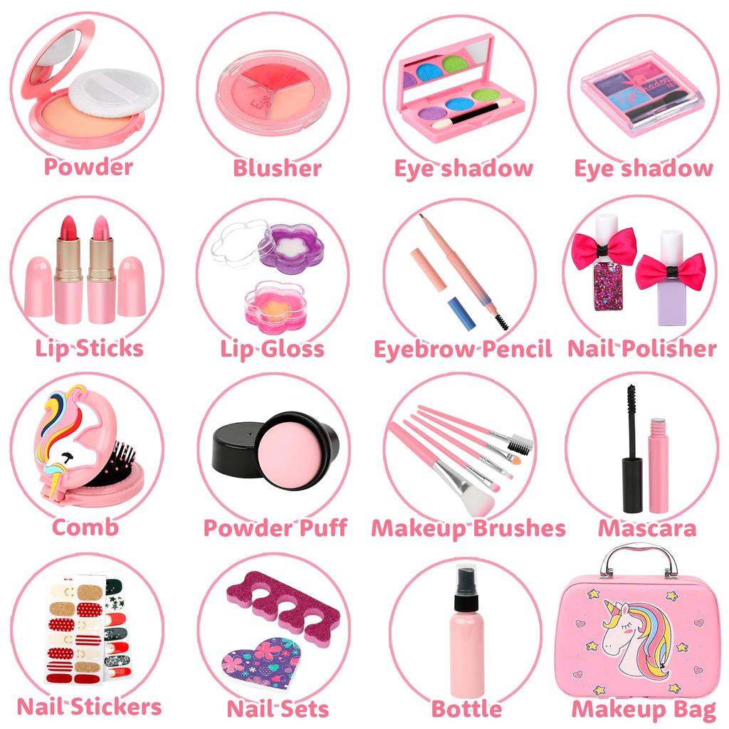 Flybay Kids Makeup Kit for Girls Реалистичный моющийся косметический набор для девочек Детская ролевая принцесса Косметическая игрушка Ролевая игра Набор для макияжа Рождественская игрушка