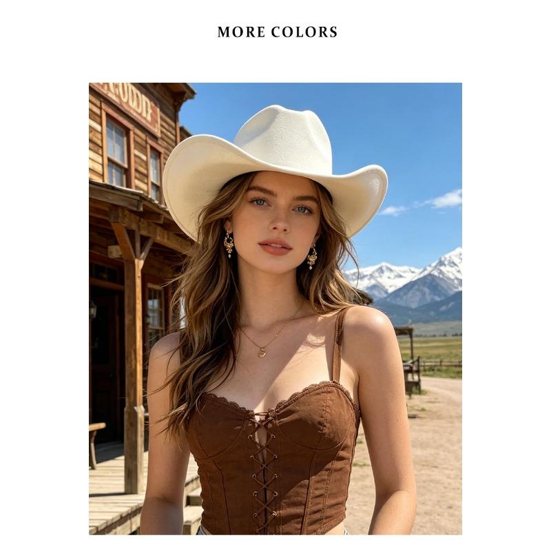 Unisex Suede Fedora Hat Solid Color Western Cowboy Jazz Hat