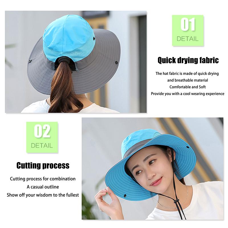 Женская шляпа-ведро с большими полями и протекающим хвостиком, быстросохнущая, рыболовная, повседневная, женская солнцезащитная шляпа
