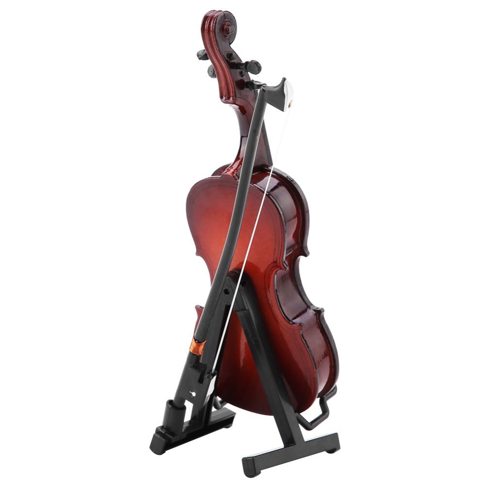 4pcs Wooden Wooden Miniature Cello With Stand Mini Musical Instrument Office Decor