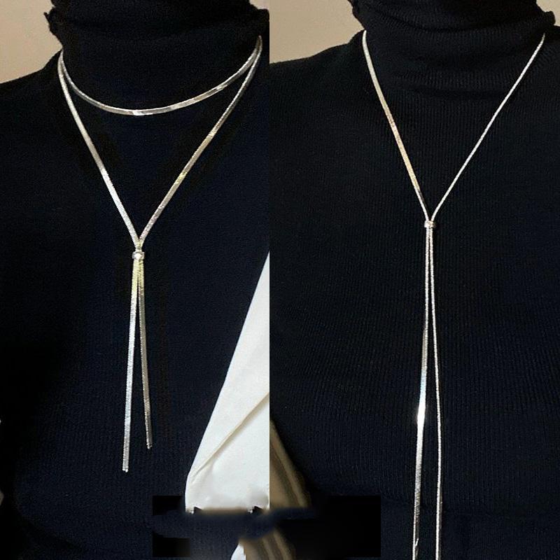 100cm Minimalist Long Tassel Sweater Snake Chain Necklace for Women Stainless Steel Simple Y Necklaces Love Gift for Her