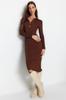 Women's Dress New Season Fashion Brown Midi Knitwear Polo Collar Dress