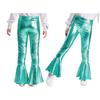 Girls Elastic Waistband Bronzing Cloth High Waist Ruffle Hem Bell Bottom Long Pants Dance Trousers