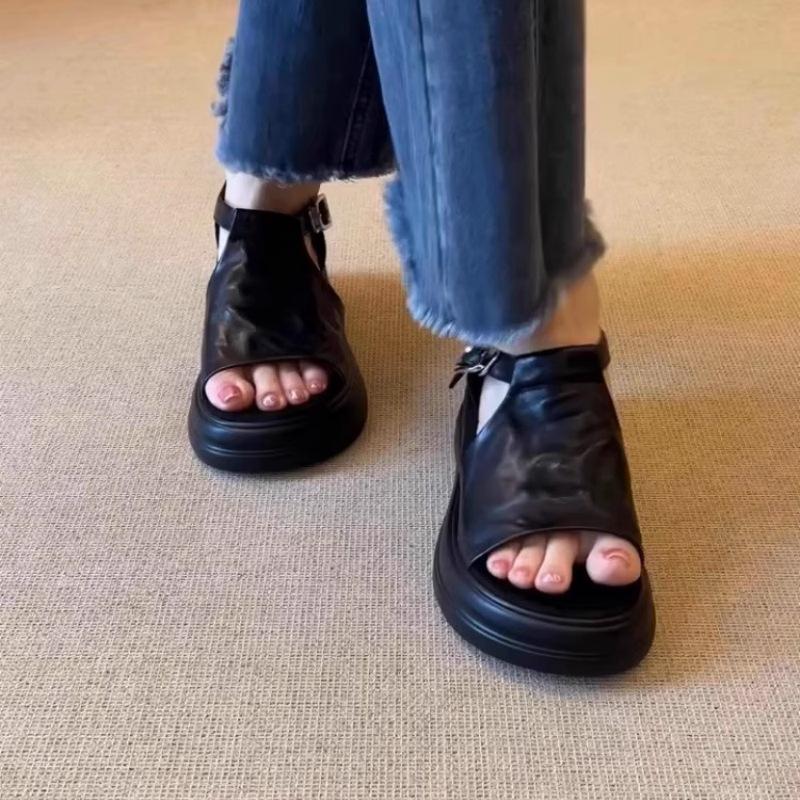 Комфорт~ Ретро слово с повседневными сандалиями на платформе, женские летние новые сандалии на плоской подошве в римском стиле