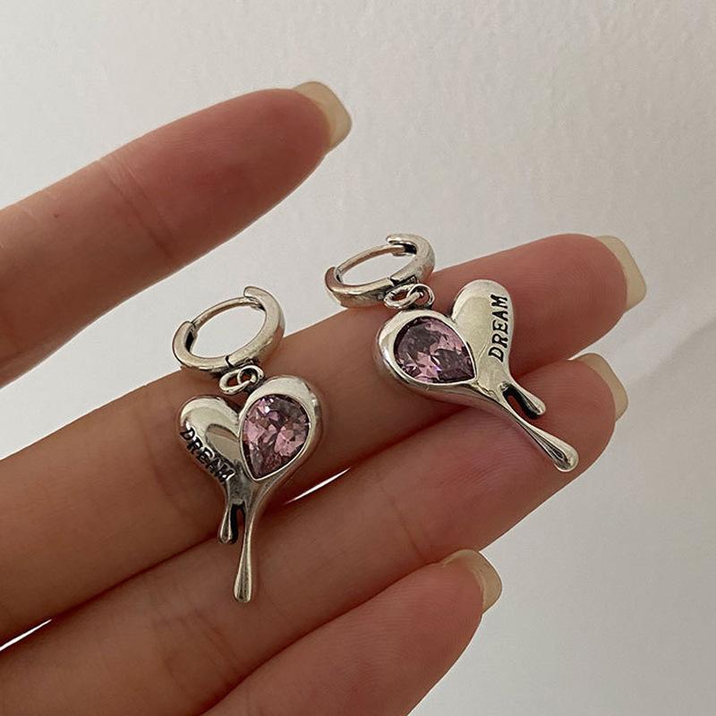 Серьги Love с розовыми бриллиантами Lava, тяжелые промышленные французские Ins, ретро-серьги с пряжкой в виде сердца персика