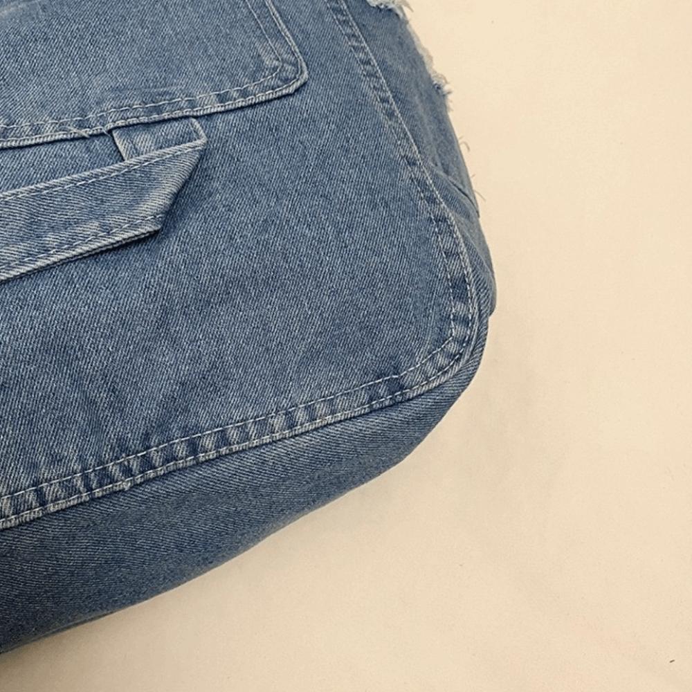 Large Capacity Hobo Sling Bag Vintage Satchel Bags Korean Denim Shoulder Bag Women Men