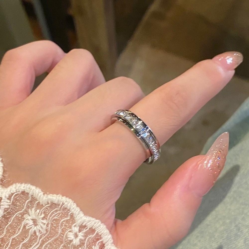 Elegant Full Drill Ring Minimalist Finger Jewelry Fashion Rotating Ring Party