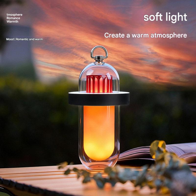 SCKDAY Retro Camping Lantern Simulated Flame LED Tent Light Type-C Rechargeable Waterproof Emergency Lamp for Hiking Fishing