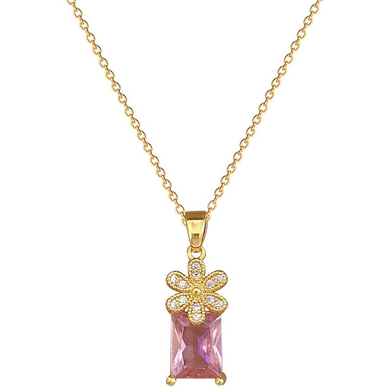 Комплект из микро-инкрустированного ожерелья и серег Легкая роскошь Цветок Квадрат Личность Темперамент Банкетные серьги Сочетание с ожерельем