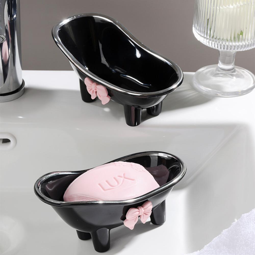 1pc Adorable Bow-tie Soap Box, Creative Bathtub-shaped Soap Holder.