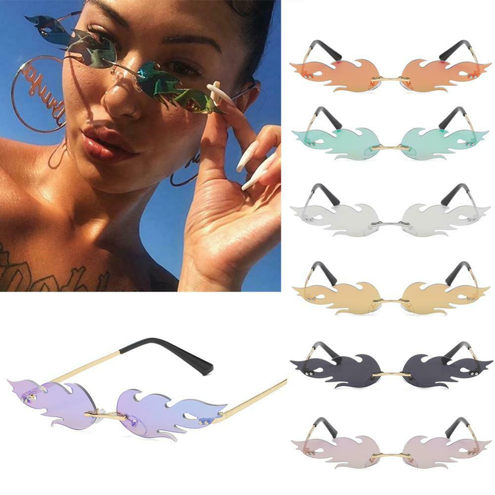 UV 400 Narrow Sunglasses Eyewear Rimless Fashion Sunglasses Fire Flame Wave Sun Glasses