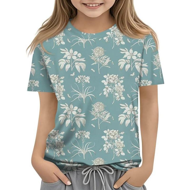 Детская футболка с 3D-принтом, новая повседневная универсальная детская одежда с цветочным 3D-принтом, футболка с короткими рукавами и круглым вырезом