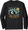 Halloween Starry Night Pumpkin Black Cat Costume Long Sleeve T-Shirt