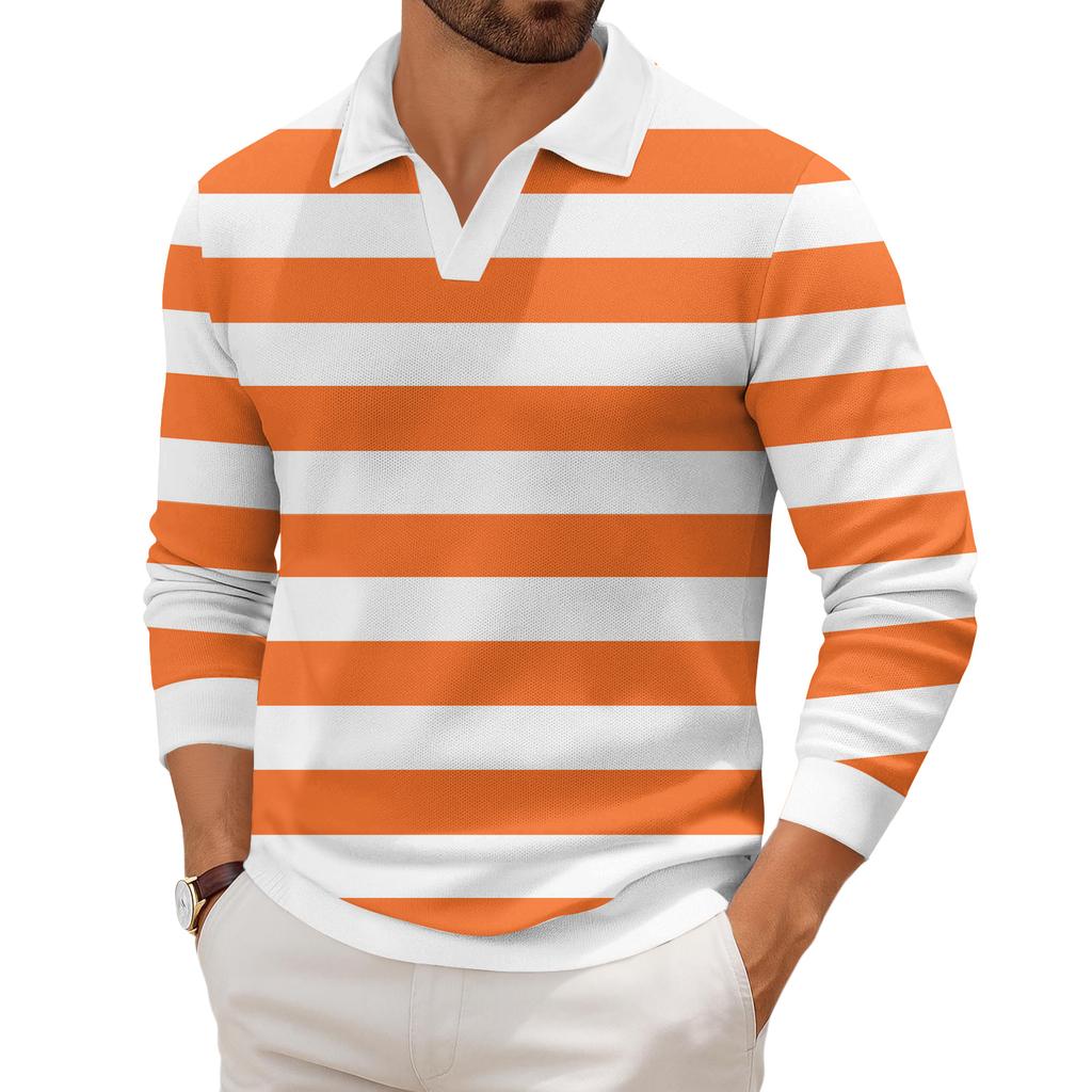 Мужская повседневная модная трикотажная рубашка с длинным рукавом и принтом на лацкане