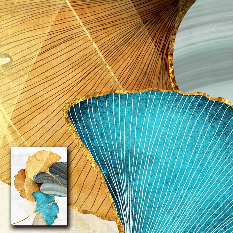 Blue Green Yellow Gold Plant Leaf Abstract Poster Nordic Canvas Print Wall Art Painting Modern Picture Living Room Decoration