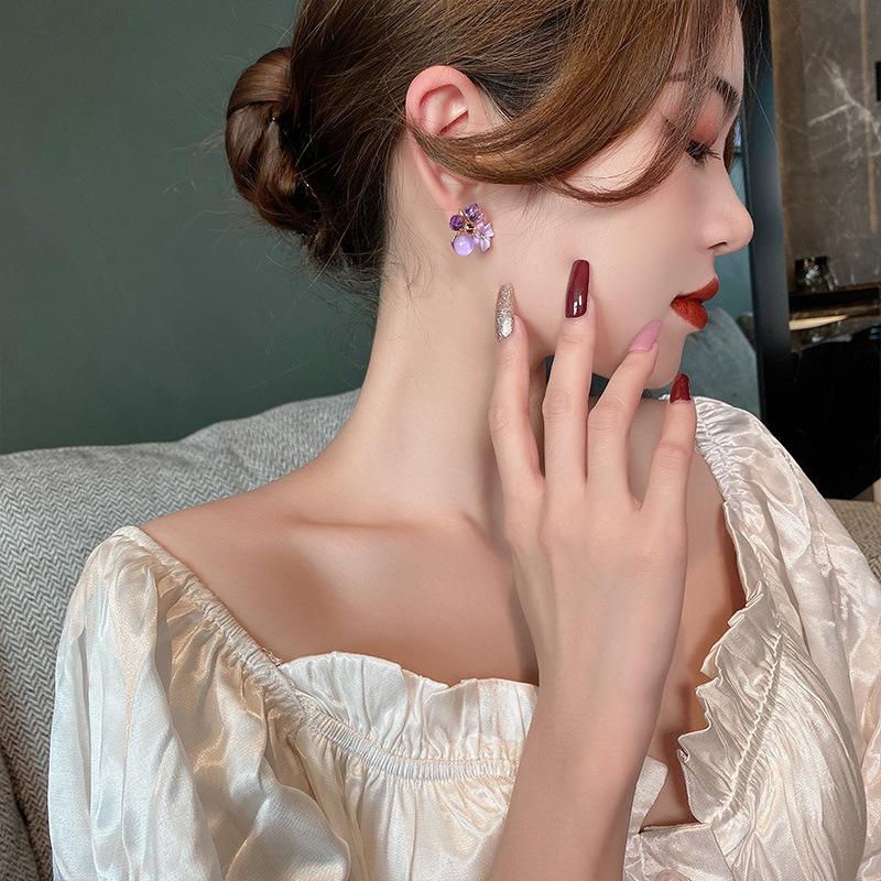 Корейская мода фиолетовые серьги-цветы с кристаллами для женщин с нежным темпераментом свадебная вечеринка годовщина подарок ювелирные изделия Pendiente