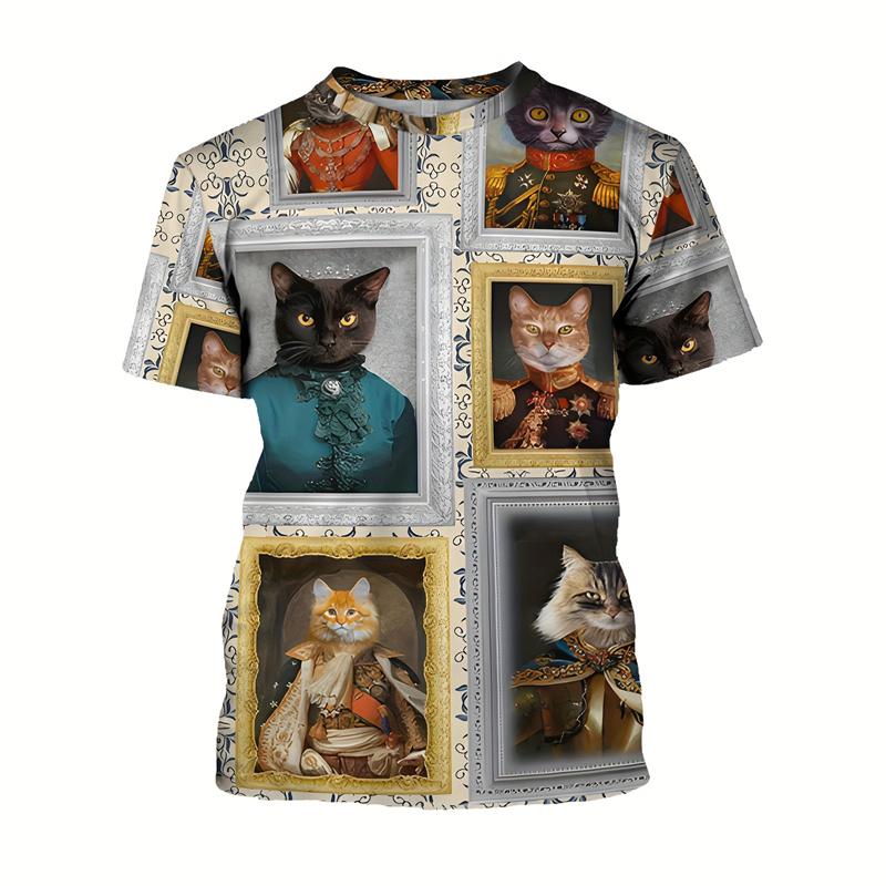 Cute 3d Printed Cat T Shirt For Men Summer Spring Short Sleeves Tops Street Oversized Tees Funny Animal Cats Graphic T-shirt