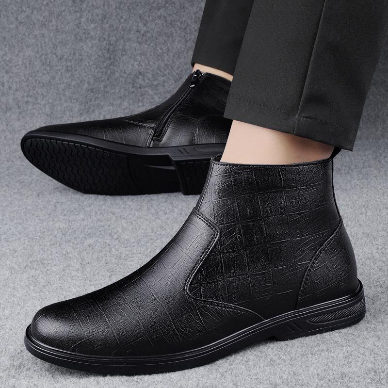 FashionNew Модные мужские ботинки челси Высококачественная деловая обувь Роскошные брендовые мужские ботильоны Теплая зимняя повседневная обувь из натуральной кожи