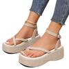 Foreign Trade Large Size Summer New Toe Sandals Denim Wedge Heel Sandals Casual Muffin Thick Sole Roman Sandals Women