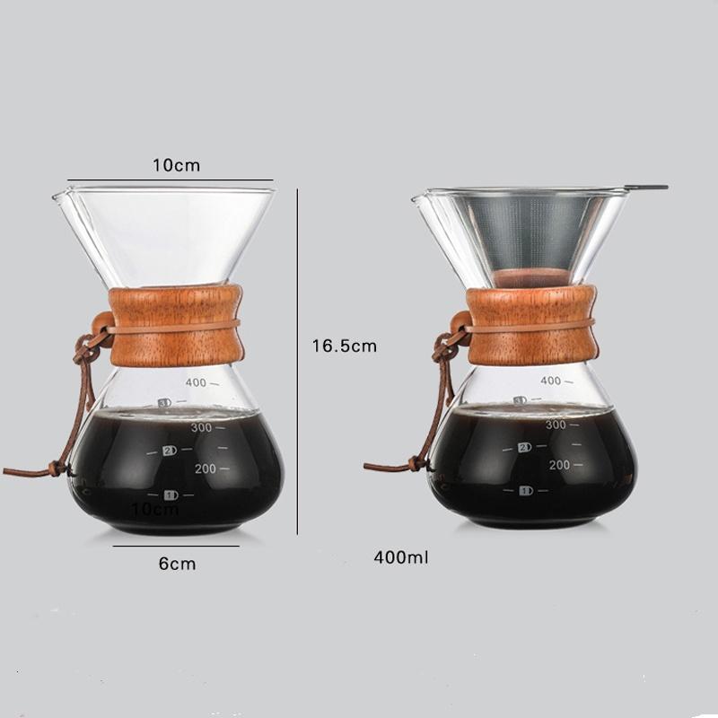 Ручной кофейник из боросиликатного стекла с фильтром. Стеклянный кофейник с высокой температурой. Стеклянный кофейник с фильтром. 400 мл.