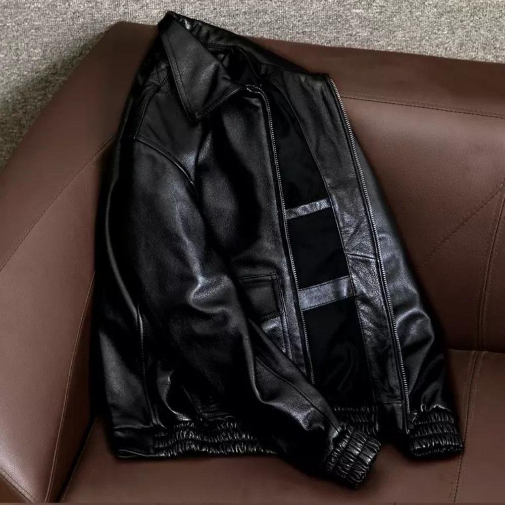 Куртка из натуральной мягкой коровьей кожи первого слоя, мужская летная куртка с короткими лацканами