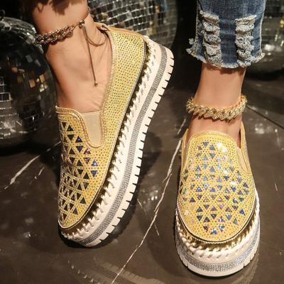 Новые туфли больших размеров Весна и Осень 2025 Страз Пустяк Платформа Лоферы