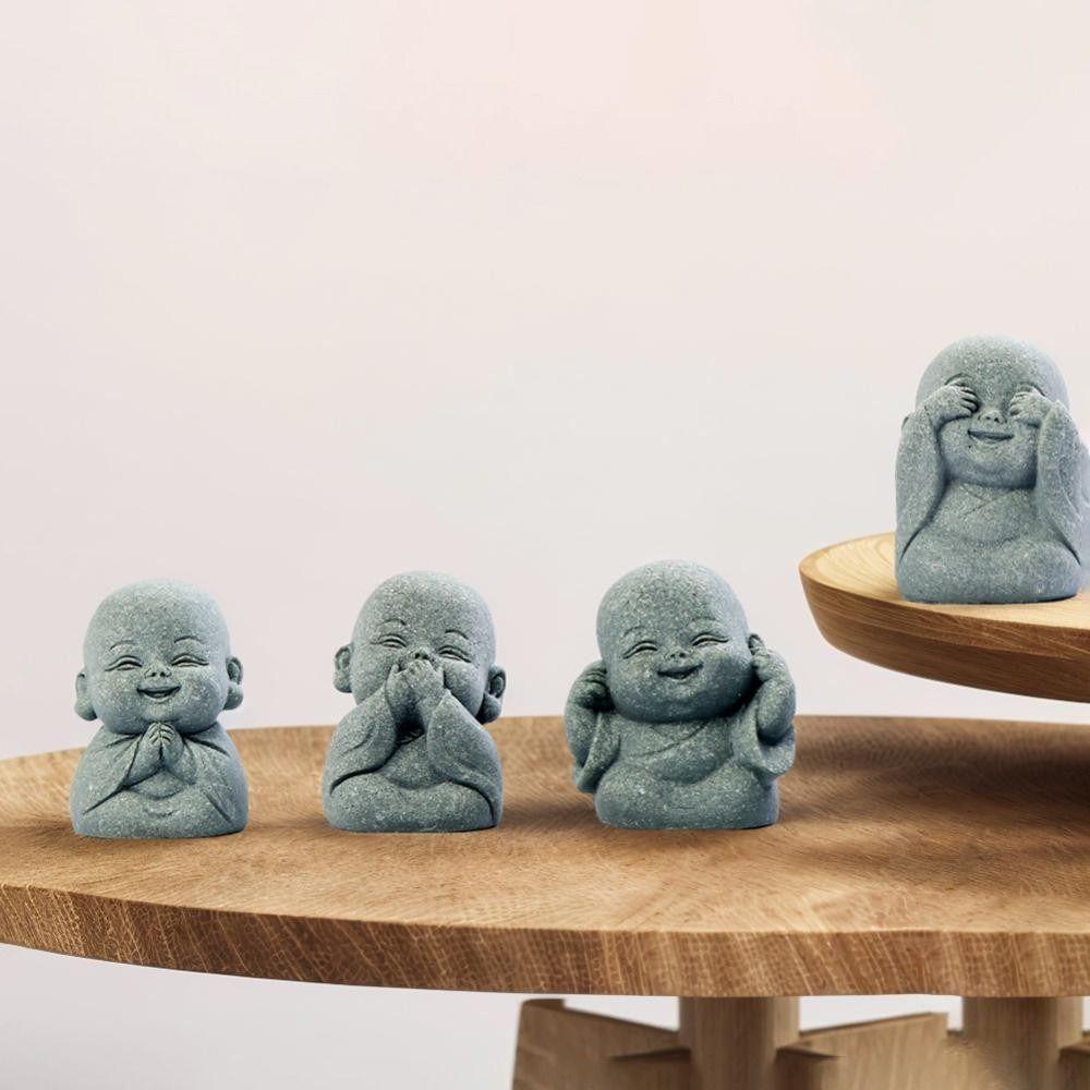 4PCS New Chinese Style Buddha Statue Zen Little Monk Ornaments New Monks Buddhism Figurines
